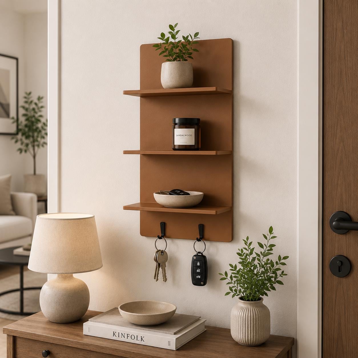 Wall Shelf with Key Hooks - image 3