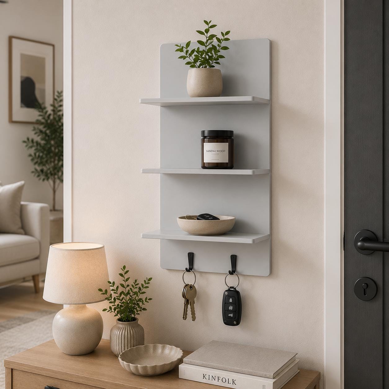 Wall Shelf with Key Hooks - image 6